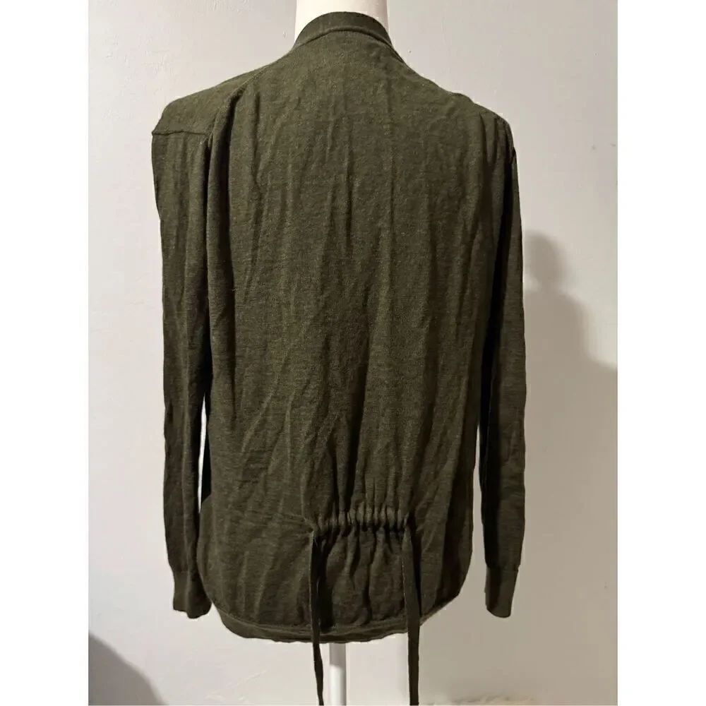 J. Crew olive green 100% merino Wool cardigan tie sweater S button front - Picture 3 of 7